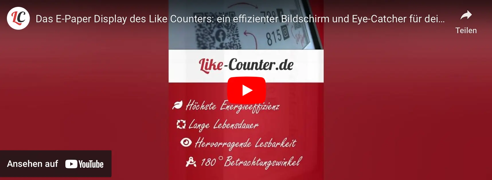 Das E-Paper Display des Like Counters: ein effizienter Bildschirm und Eye-Catcher für deine Besucher - https://youtube.com/embed/tvhD44AFFoY