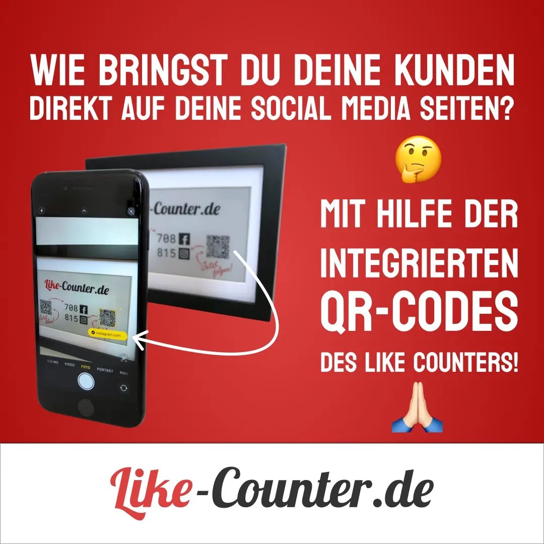In den QR-Codes des Like Counters sind Links zu deinen Social Media Seiten, wie Facebook oder Instagram, kodiert.
