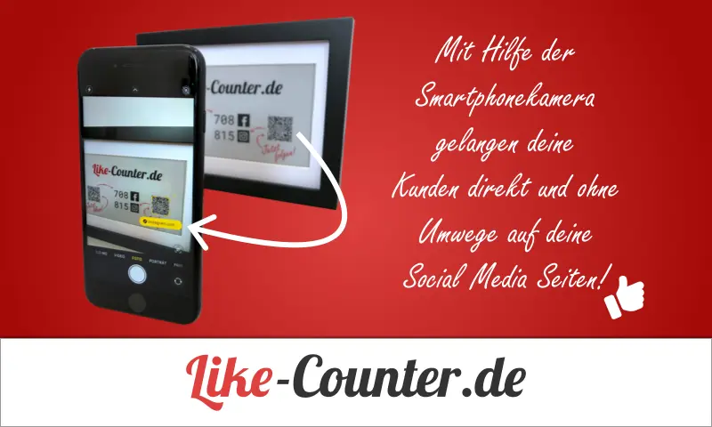 Die im Like Counter integrierten QR-Codes führen deine Kunden direkt zu deiner Facebook- und Instagram Seite.